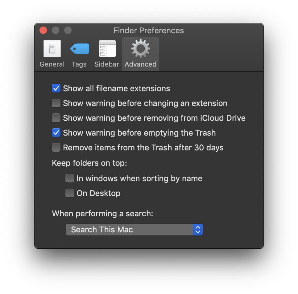 minimalist advanced finder preferences macOS