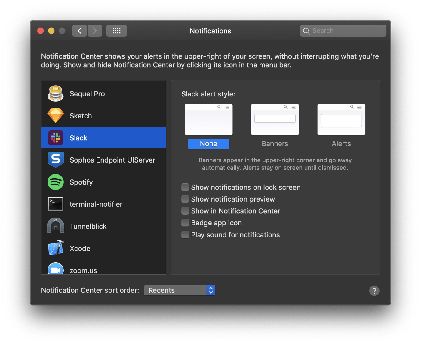 minimalist notifications in macOS